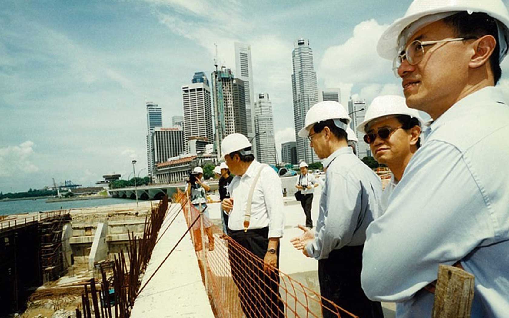 Image of guests on the construction site where Esplanade was to be built.