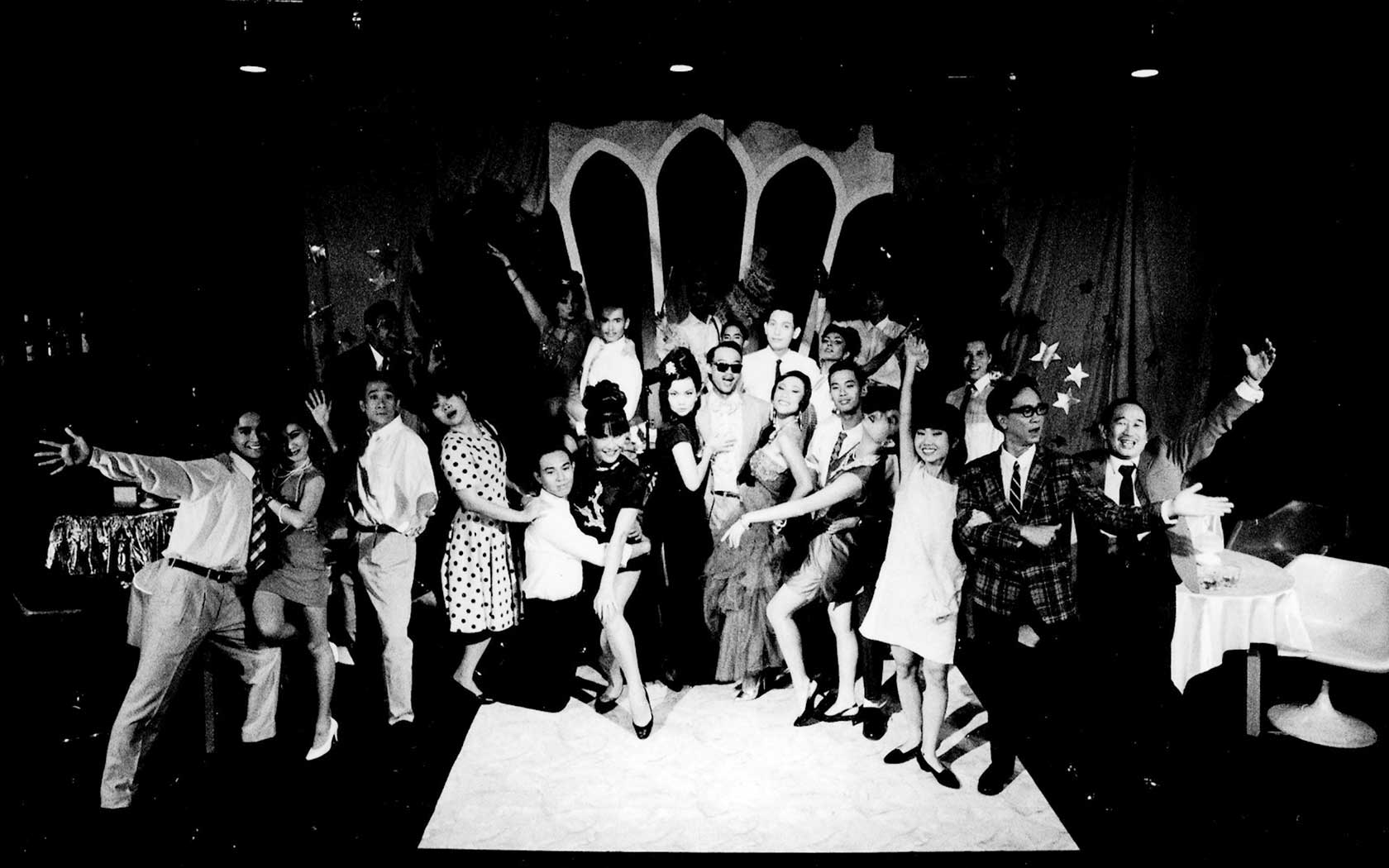 Black and white image of performers from Theatreworks.