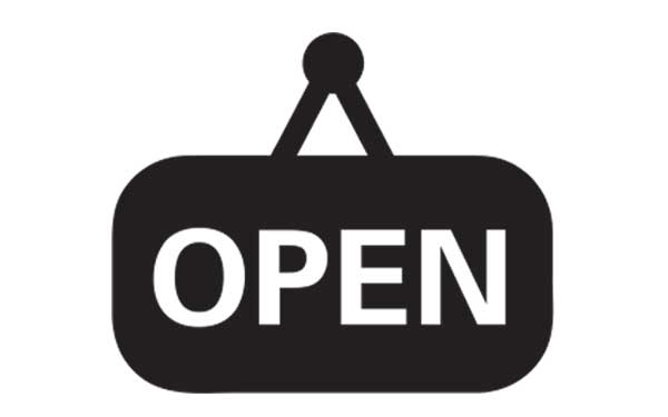 Illustration of a door sign that says open.
