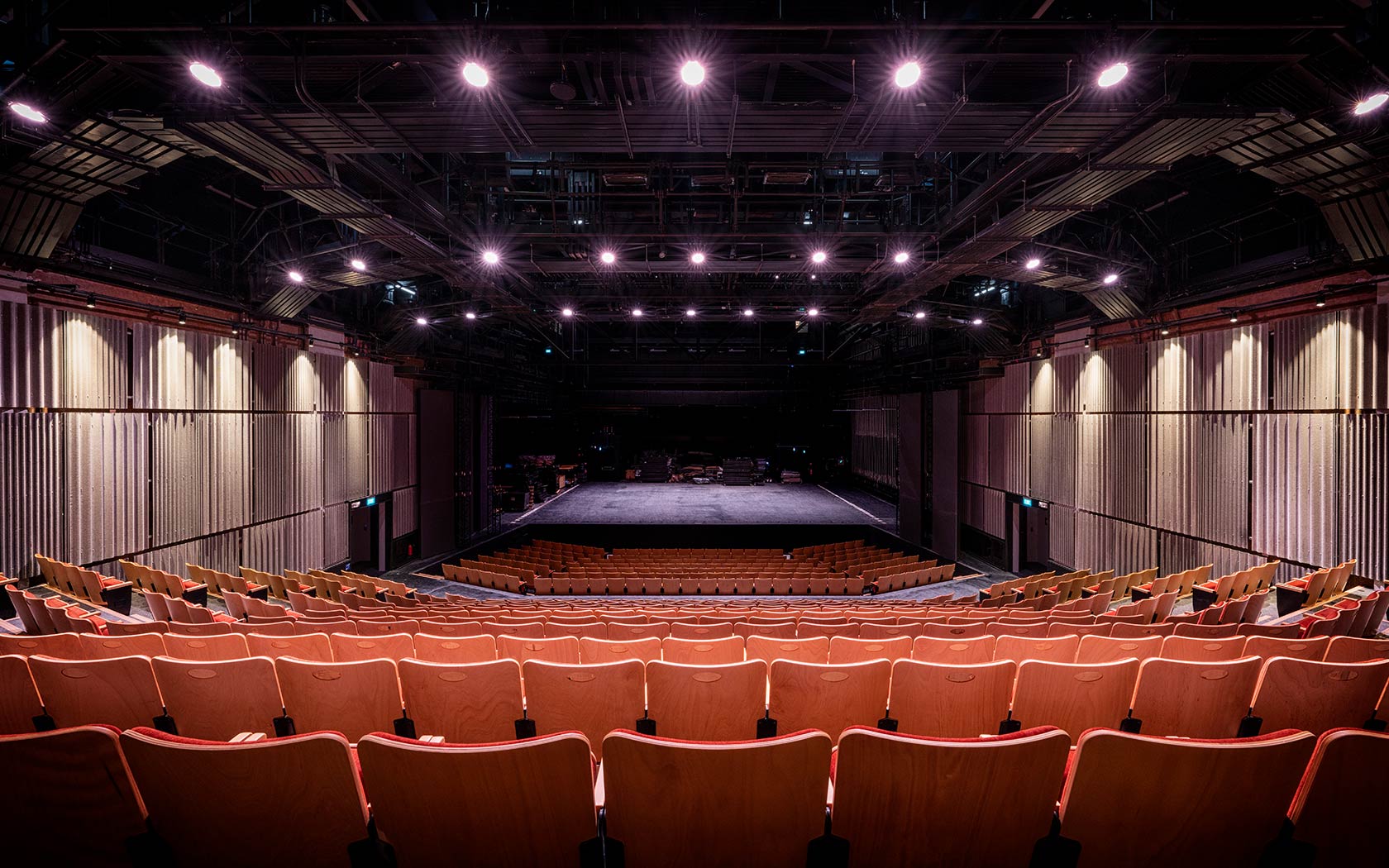 Image of the interior of the Singtel Waterfront Theatre with seats configured end on.