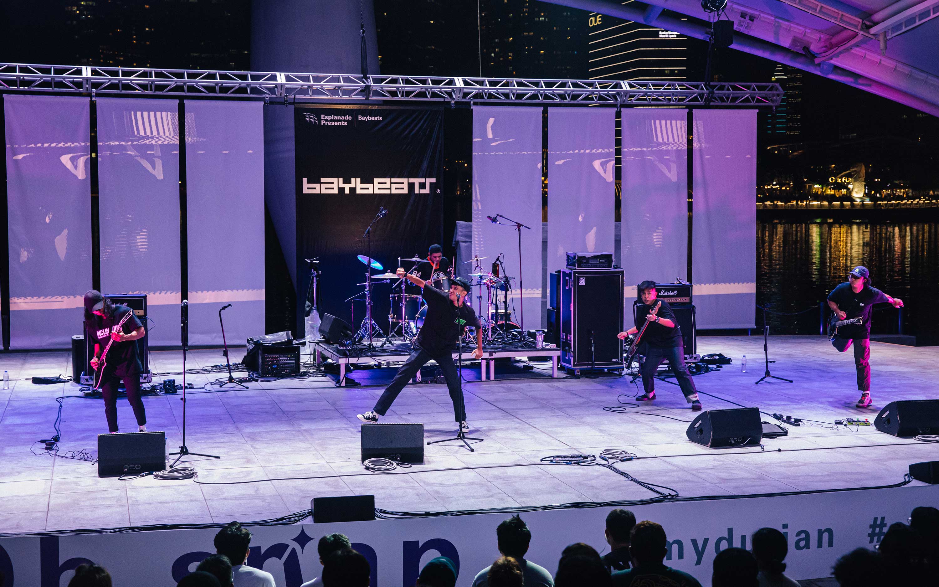 A band called Remnants performing at Baybeats 2020 at Esplanade Outdoor Theatre.