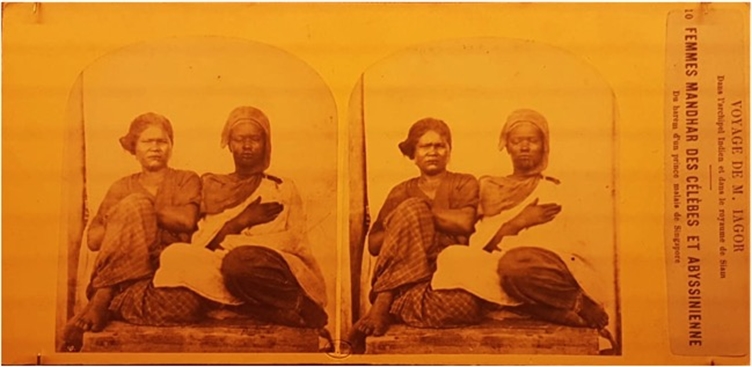 A Mandarese and an Abyssinian woman from the harem of a Malay prince in Singapore, photograph by Fedor Jagor, 1857-1858, Peranakan Museum